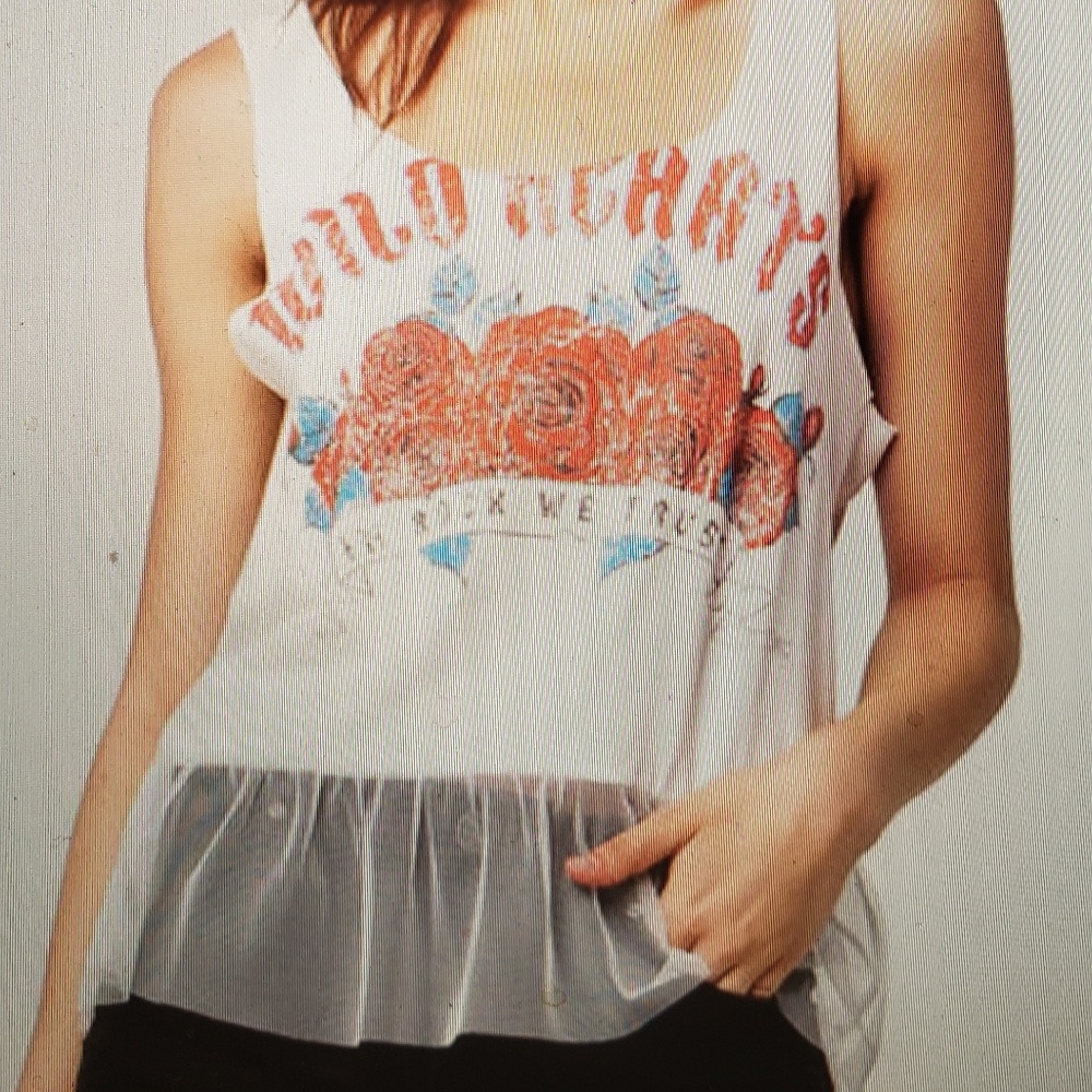 Tilly's White In Rock We Trust Distressed Tank w/tulle